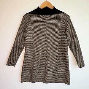 COS Wool Knit Mini Dress Black Tan Stripe Long Sleeve Size Small Scandi Neutral